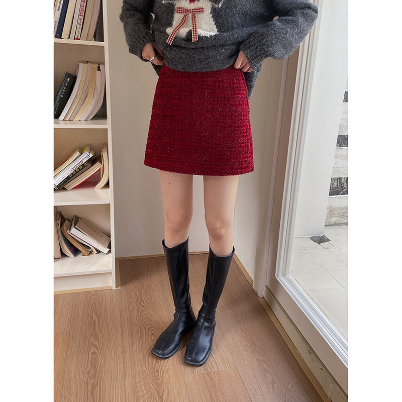 Damer stylish mini nederdel lavet af struktureret bouclé-stof med elegant snit Stilla