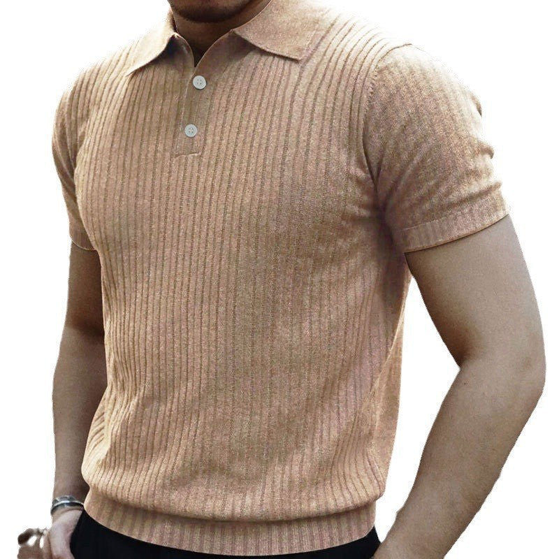 Herrer Kortærmet Poloshirt med vertikal Rib-design og Knapdetaljer Stilla