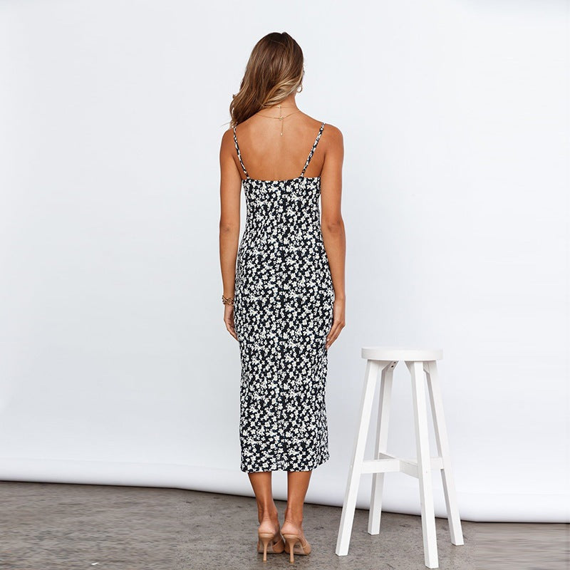 Femme Blomsterprint Højt Slids Maxi Kjole Stilla