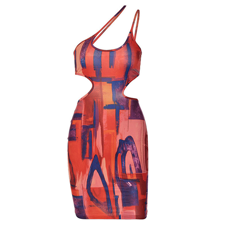 Dame figurtilpasset Cut-Out kjole med asymmetrisk design og topmoderne mønster Stilla