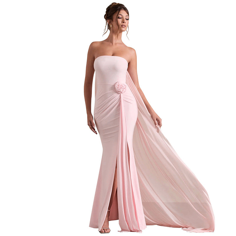 Dame Elegant Strapless Aftenkjole med asymmetrisk Overdel og sidelæg Stilla