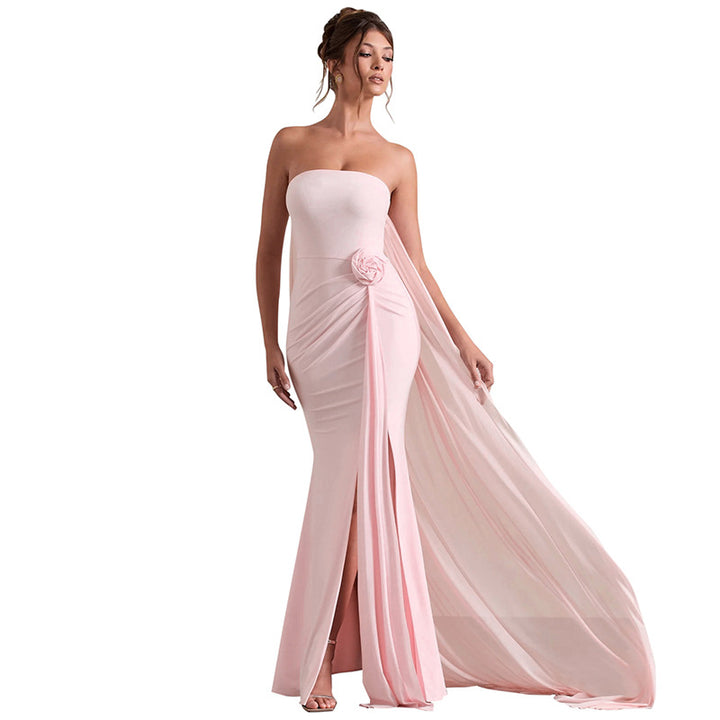Dame Elegant Strapless Aftenkjole med asymmetrisk Overdel og sidelæg Stilla