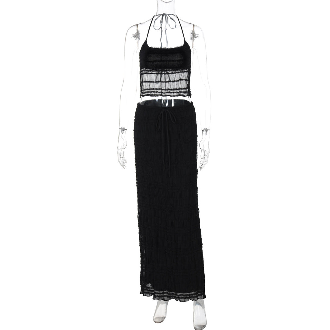 Dame maxikjole med off-shoulder design og rynker Skovae