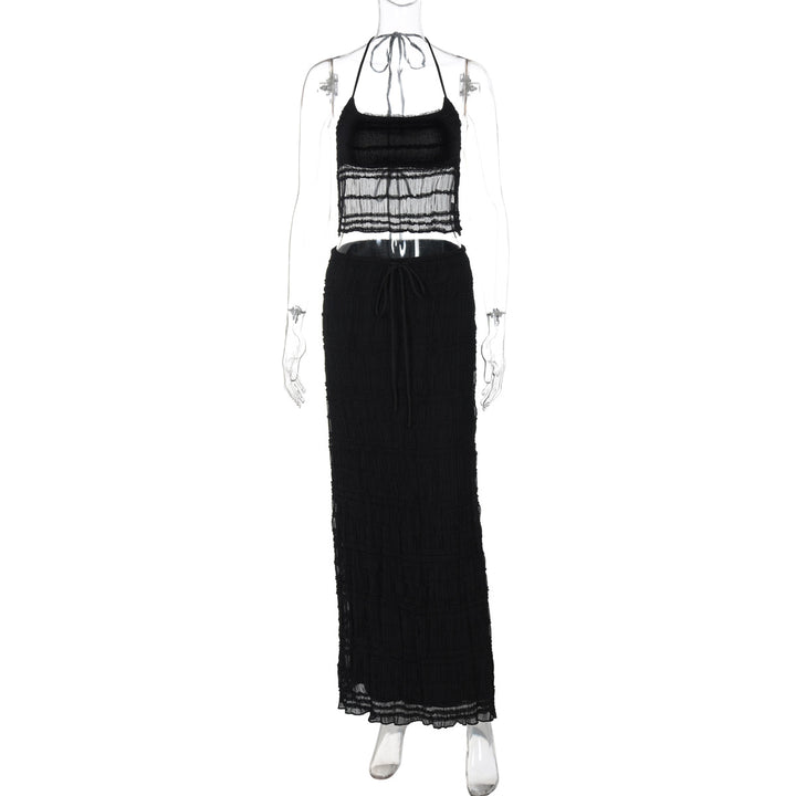 Dame maxikjole med off-shoulder design og rynker Skovae