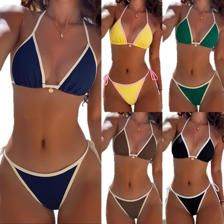 Dame triangel-bikini med justerbare stropper og elegant pyntesøm Skovae