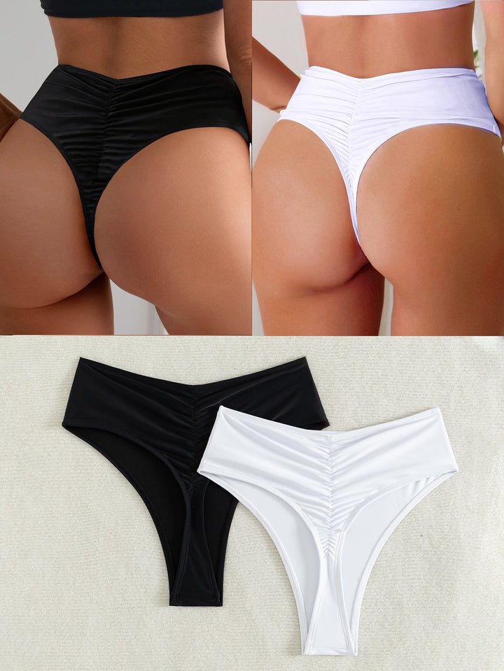 Damer højtaljede bikini-bukser med elegant flæse-design Skovae