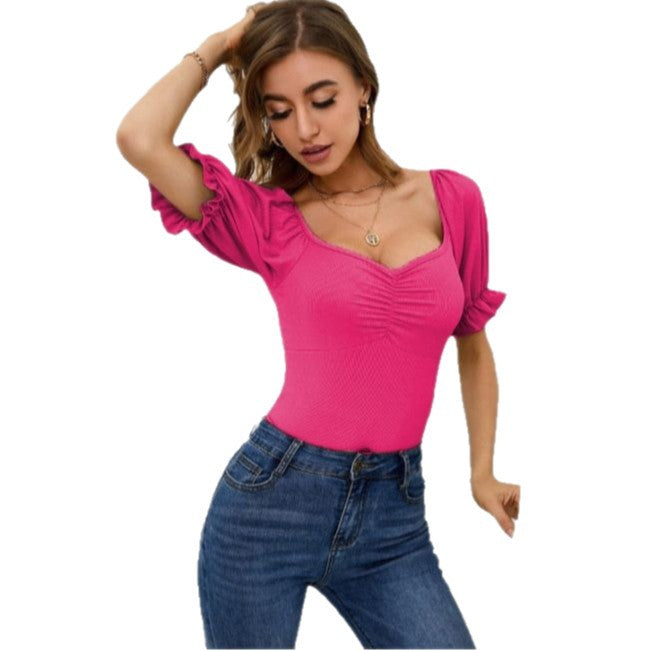 Dame Rib Puffærme Top Stilla