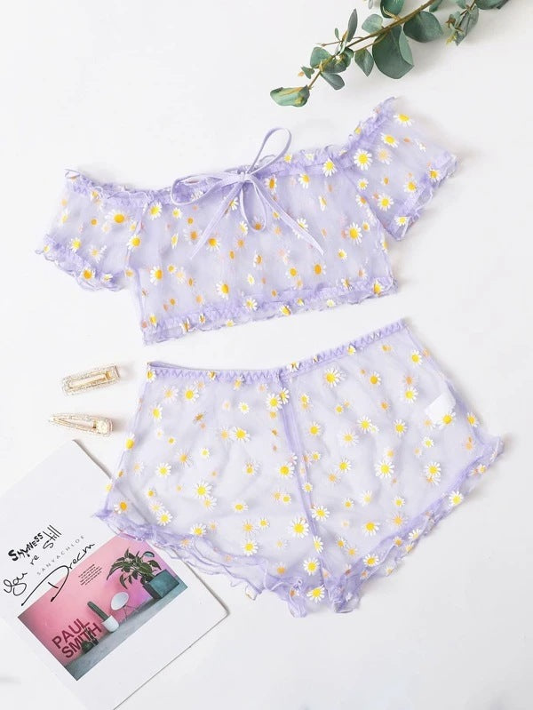Dame Gennemsigtig Floral Loungewear Sæt Stilla