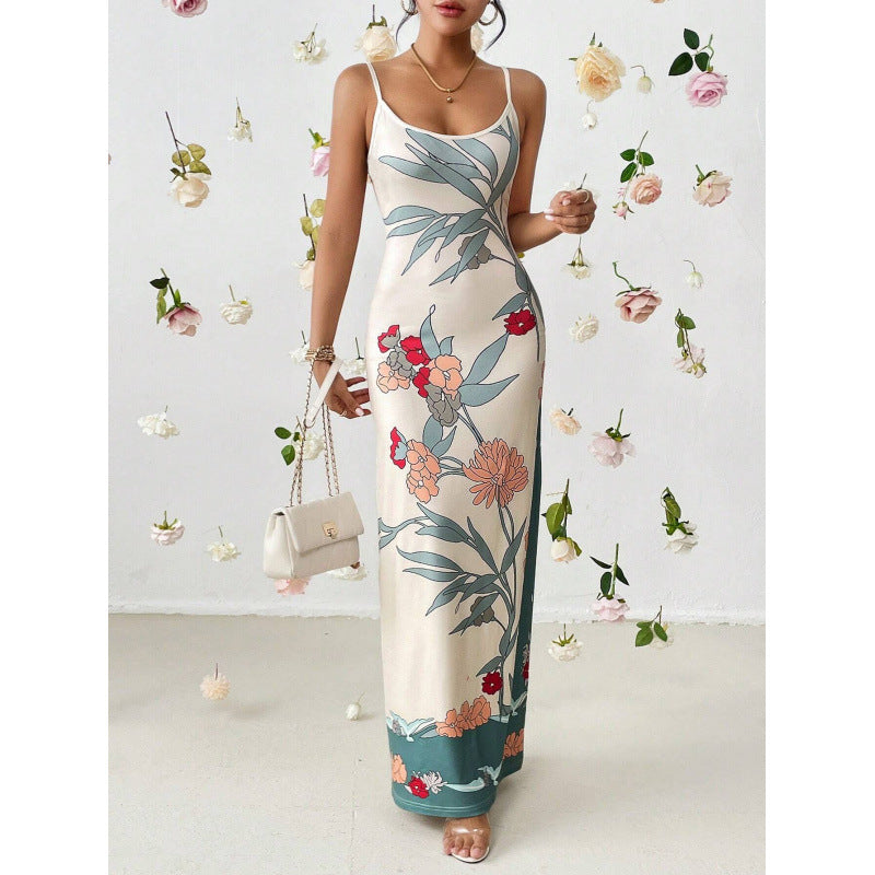 Dame Floral Print Ærmeløs Maxikjole med sideudsnit Stilla