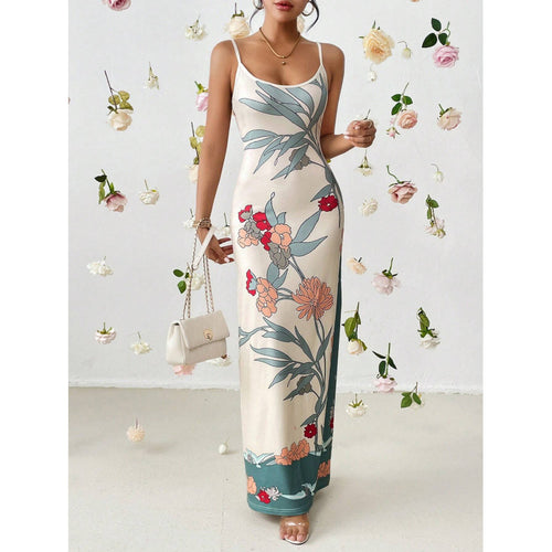 Dame Floral Print Ærmeløs Maxikjole med sideudsnit Stilla