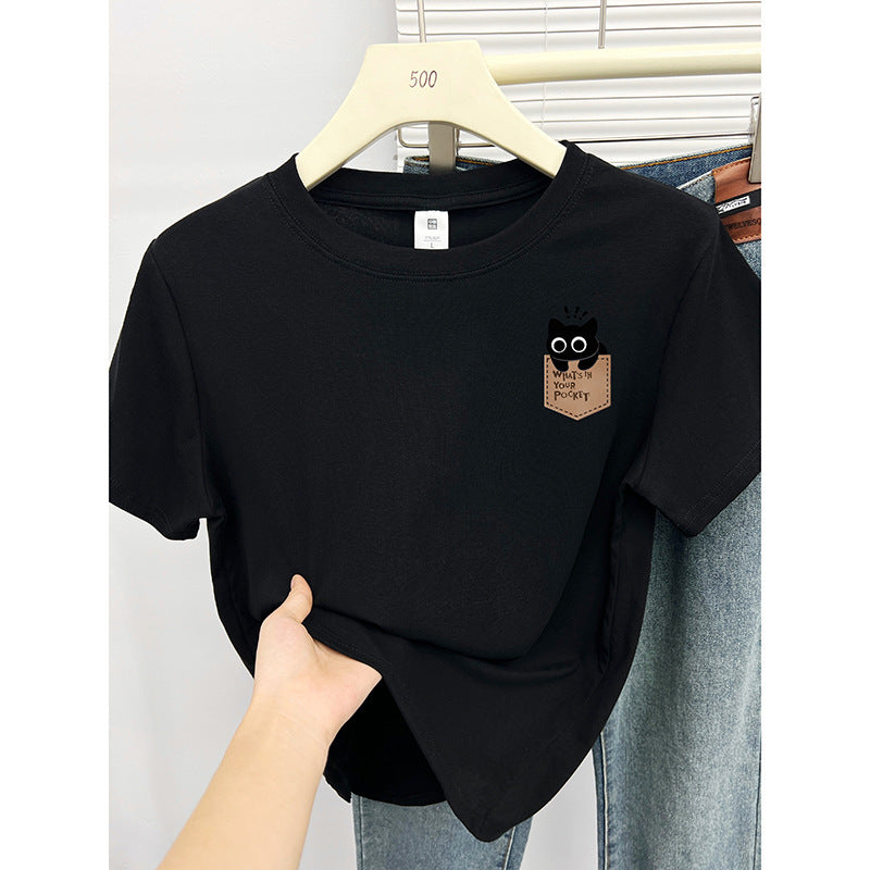Femme Legesalig Grafisk Lomme T-shirt Stilla