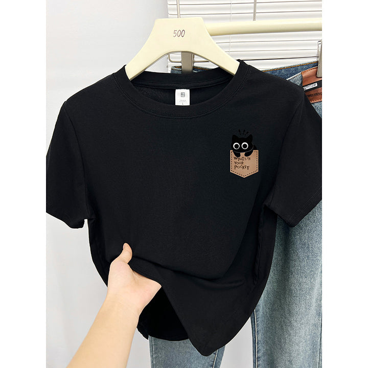 Femme Legesalig Grafisk Lomme T-shirt Stilla