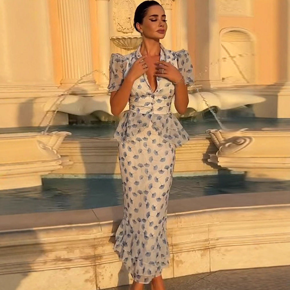 Dame Elegant Wrap-kjole med Flæse-detaljer Stilla