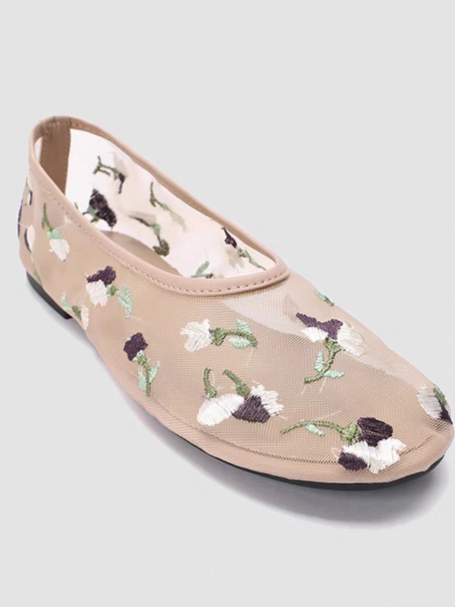 Damer Ballerinas med filigran Floralbroderi Stilla