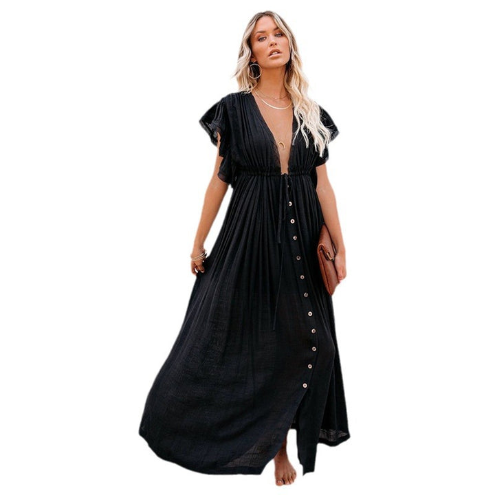 Dame Maxi-kjole med ruffles detaljer og praktiske lommer Stilla