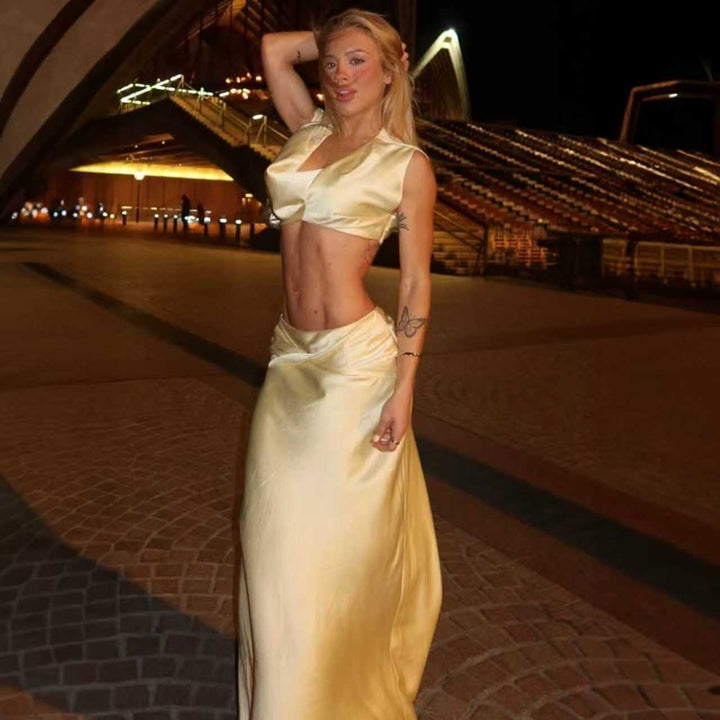 Damer Raffineret Crop Top og Maxi Skirt Sæt Skovae