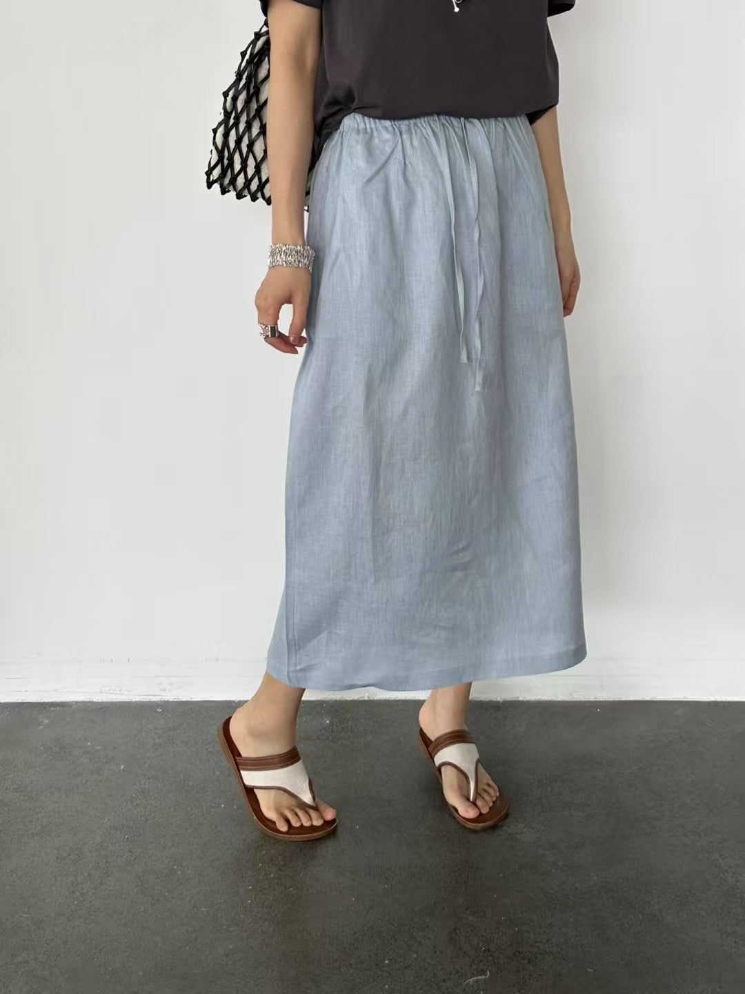 Dame Linned Maxi Skirt med justerbar Talje Knote Stilla