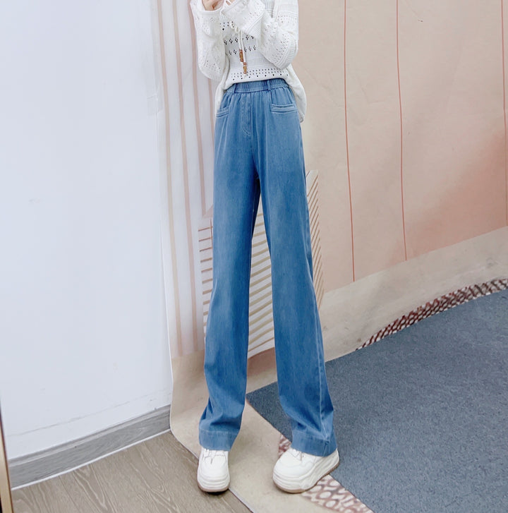 Dame bred denim-bukser med elastisk talje og klassiske lommer Stilla