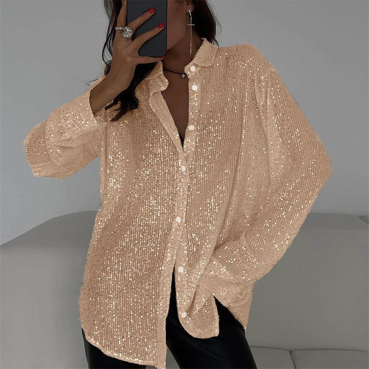 Dame Glitrende Overshirt-bluse med vide ærmer Stilla