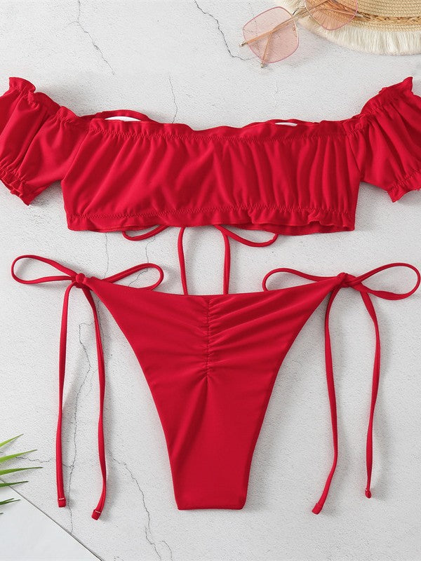 Dame Rynker Off-Shoulder Bikini Sæt Stilla