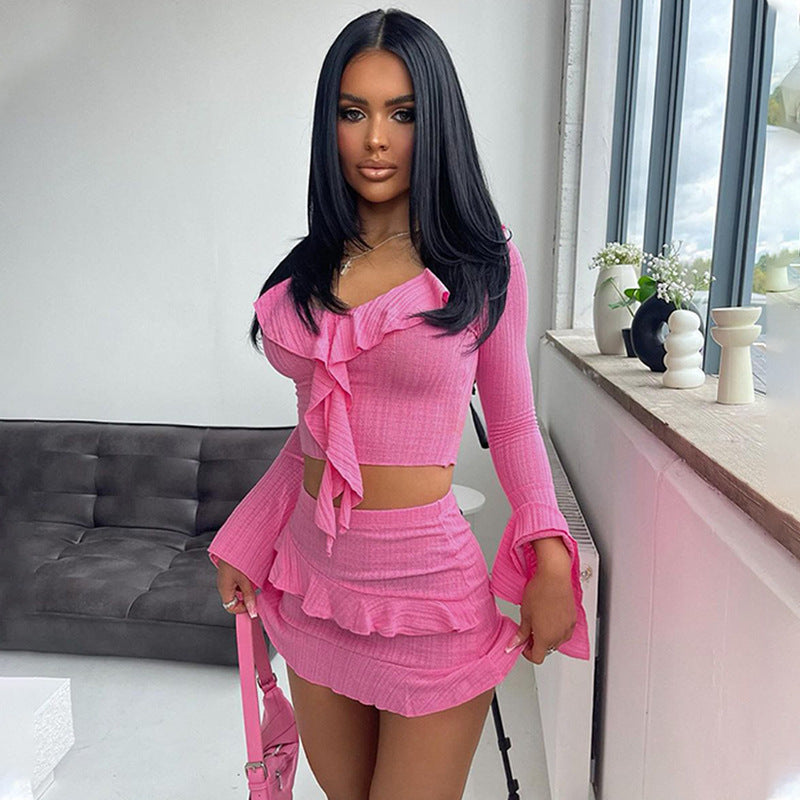 Dame Trendy To-delt Sæt med Flæser og Figurtilpasset Pasform Stilla
