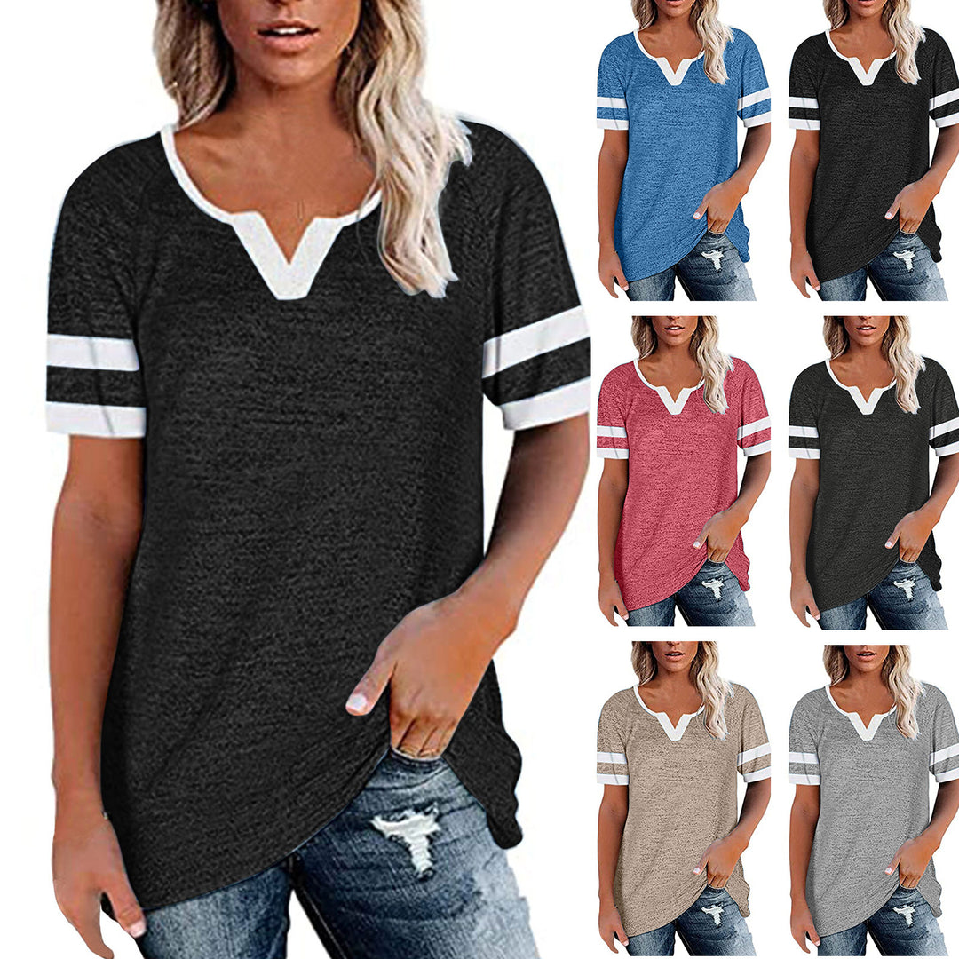 Dame Lækkert V-hals T-shirt med sporty stribemotiv Stilla