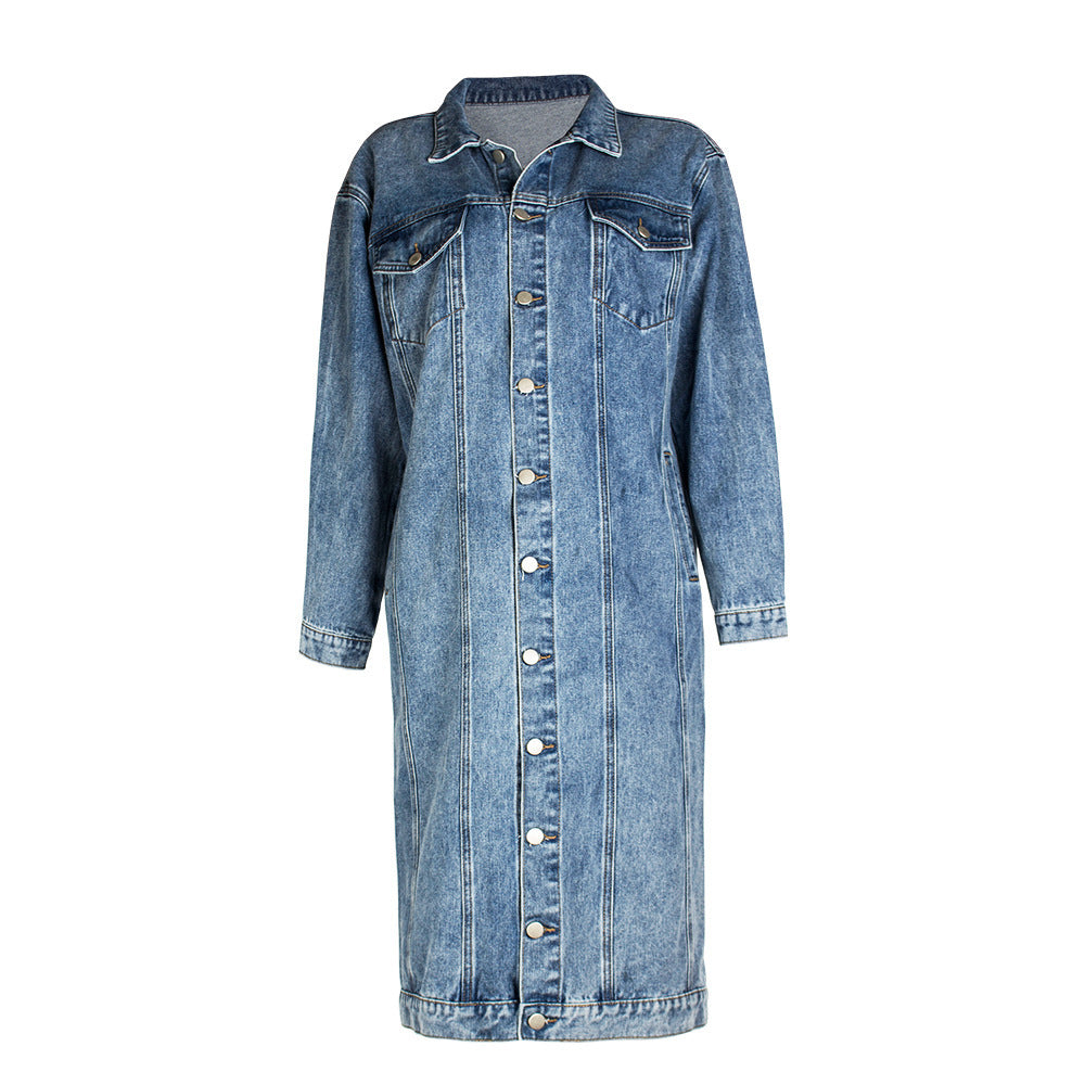 Dame jeans-midi kjole i moderne oversized stil med knapdetaljer Stilla