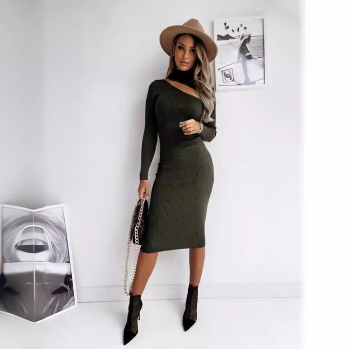 Dame rib asymmetrisk strik midi kjole Stilla