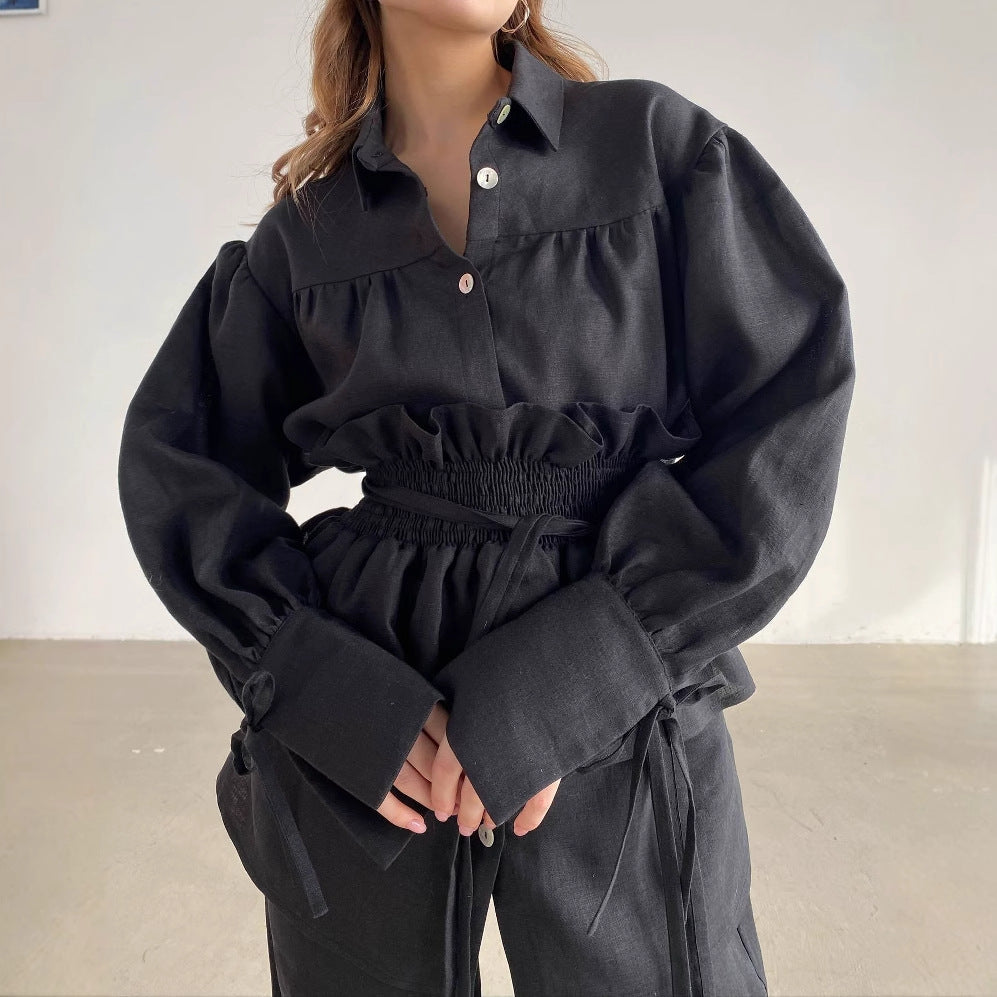 Dame Casual Bluse med Rynker og Talje bælte Stilla