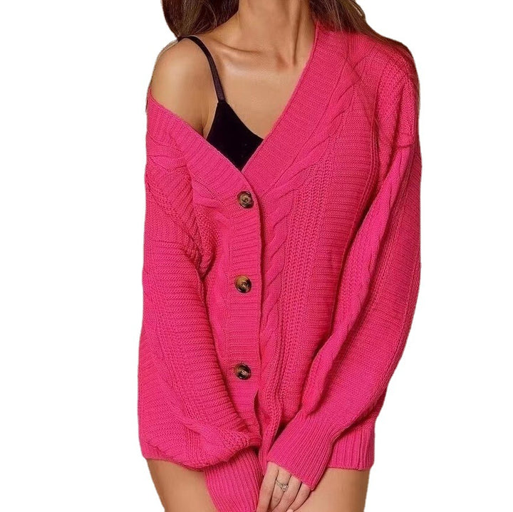 Kvinders chunky strik cardigan med voluminøse ærmer og knapdetalje Stilla