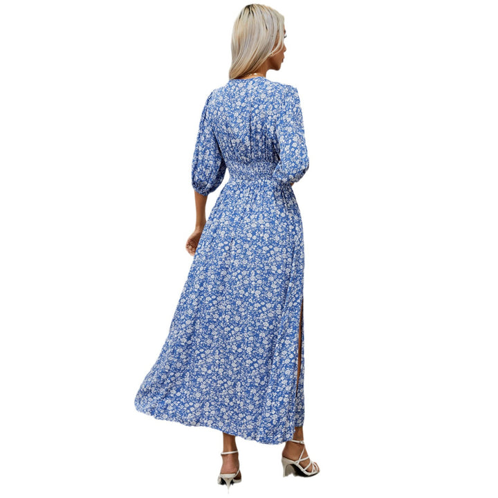 Dame maxikjole med blomsterprint og knapbar top Stilla