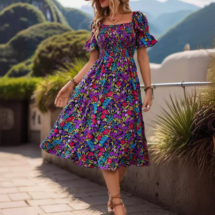 Dame Bohemian Floral Smocked Maxi Kjole Stilla