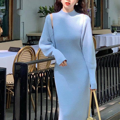 Femme Chunky Knit Rullekrave Midi Kjole Stilla