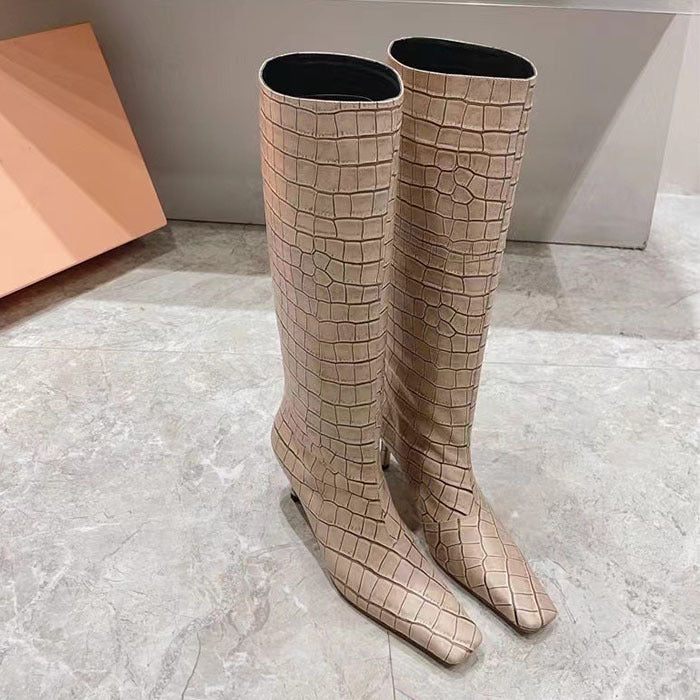 Femme Chic Over-knæet Krokodille-effekt Stiletto Støvler Stilla