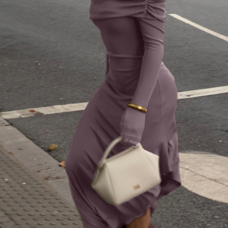 Dame elegant Off-Shoulder-maxikjole med asymmetrisk kant og rynkning Stilla