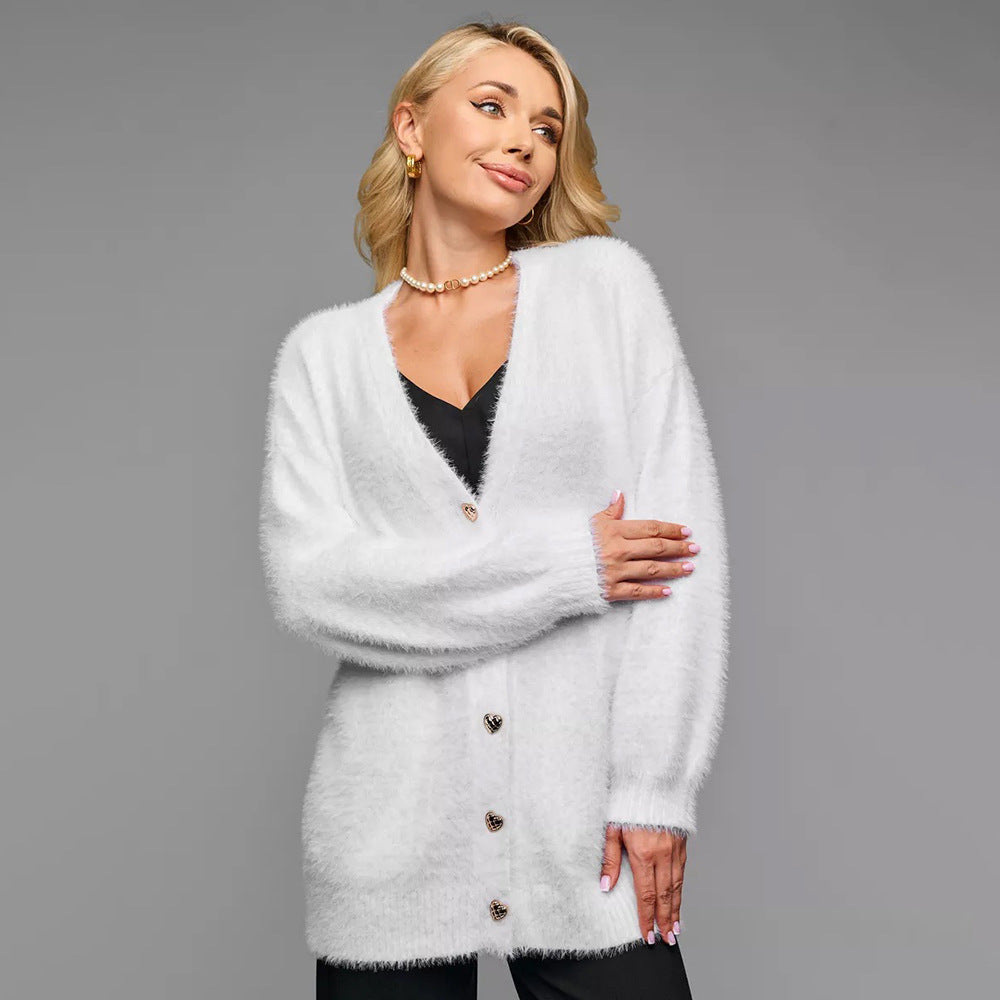 Femme Blød Hjerte-Knap Cardigan Stilla