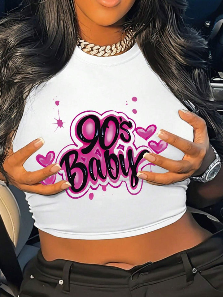 Dame Crop Top med 90'er årgang tryk Skovae