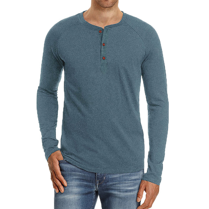 Herrer Langærmet Henley Shirt lavet af blød bomuldsblanding med moderne knapdesign Stilla