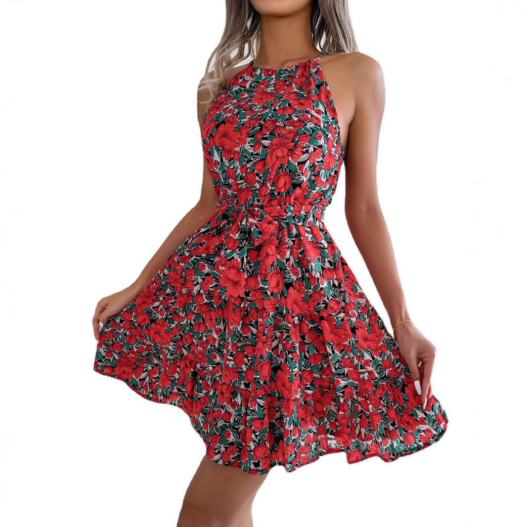 Dame Hippie Hals Flared Mini Kjole Stilla