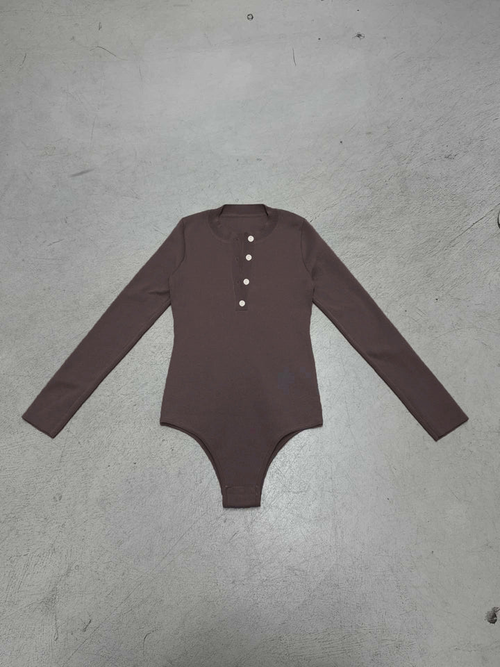 Dame Langærmet Bodysuit med Knapliste og Ribstruktur Skovae