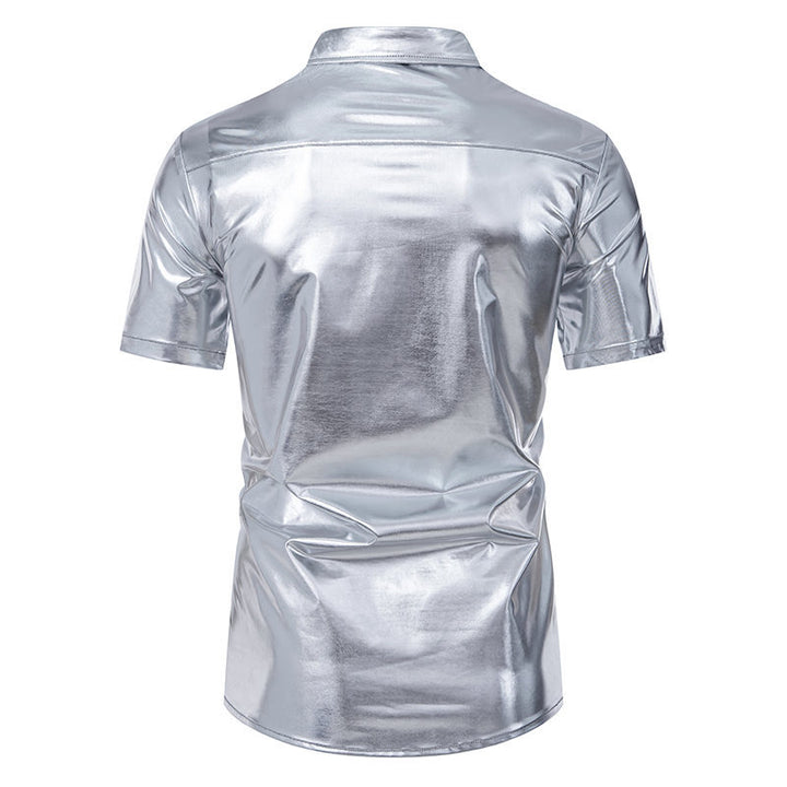 Herrer Metallisk Finish Korte Ærmer Button-Up Skjorte Stilla