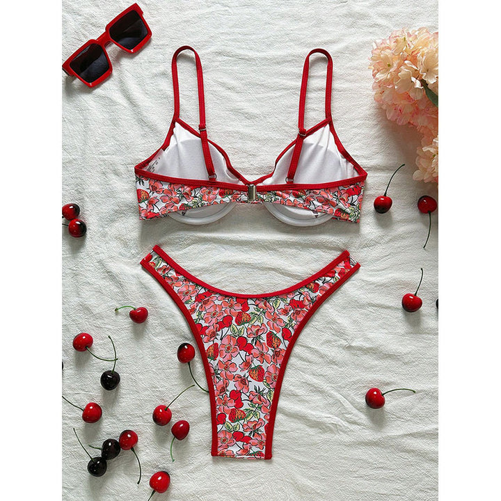 Dame Push-Up Bikini med blomsterdesign og justerbare stropper Skovae