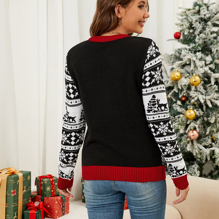 Dame festlig strikpullover med kreativt rensdyrdesign og blødt inderside Stilla