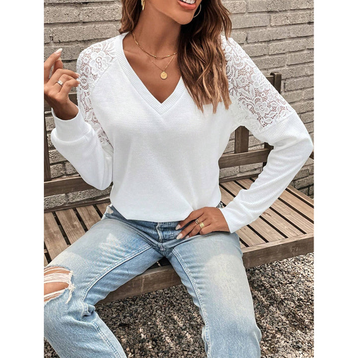 Dame V-hals sweater med spidsindsats Stilla