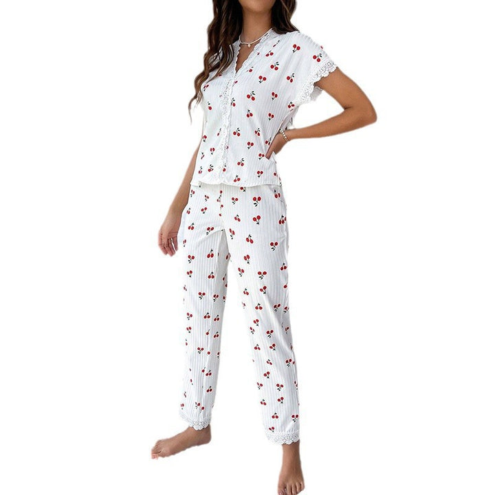 Femme spidsetop-kirsebærtryk-pyjamasæt Stilla