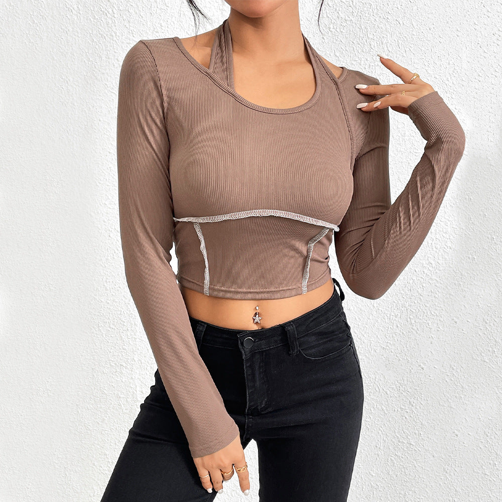 Kvindernes cropped langærmet skjorte med elegant twist-design og farveaccenter Stilla