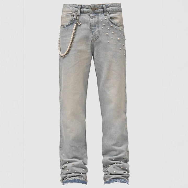 Damejeans med perleapplikationer og moderne snit Stilla