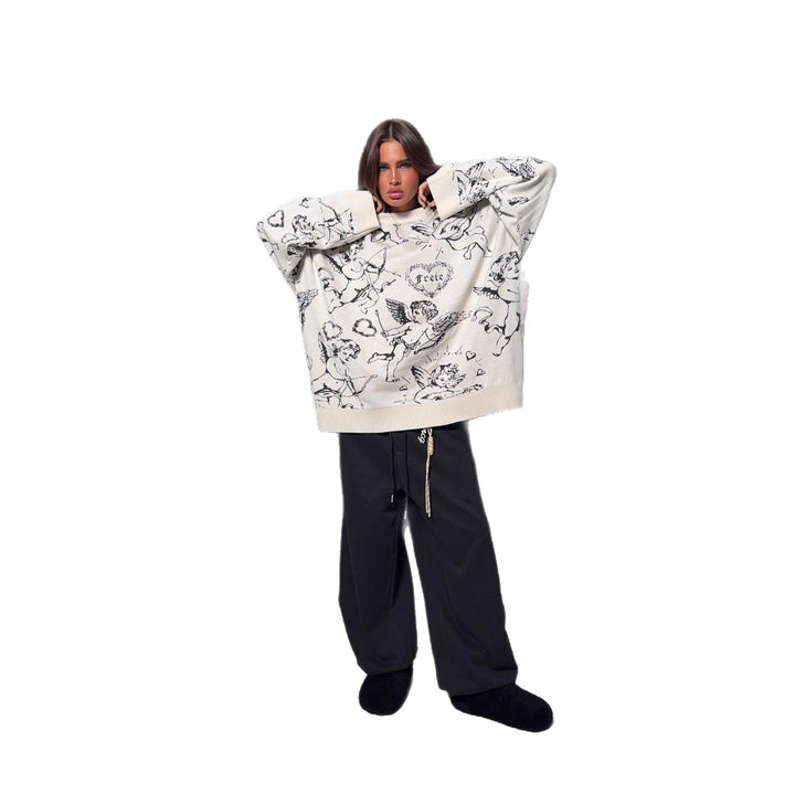 Damer Cozy Oversized Sweater med Kreativt Dyremønster og Casual Snit Stilla