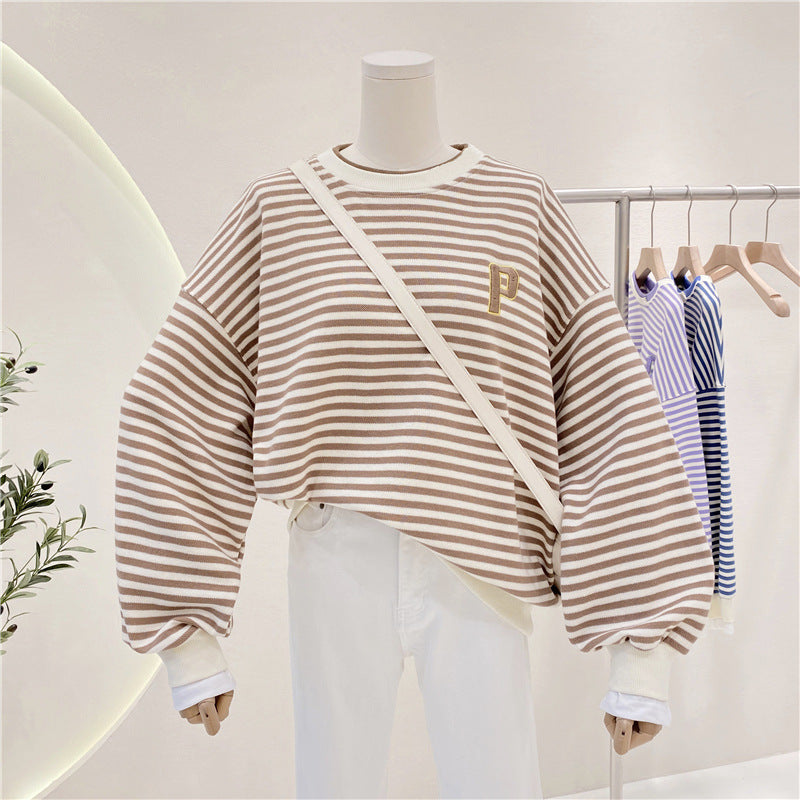 Dame Størrelser Stribet Sweatshirt med Statement-rib Stilla