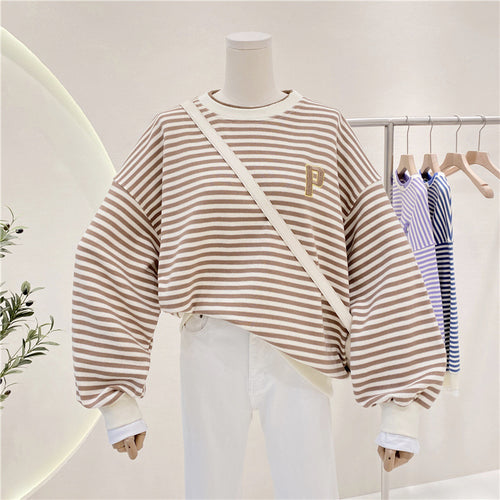 Dame Størrelser Stribet Sweatshirt med Statement-rib Stilla